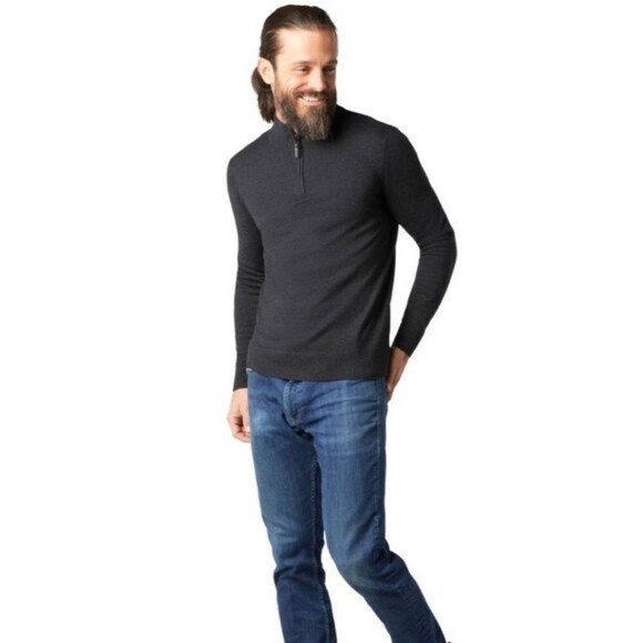 Smartwool Charcoal Gray Sparwood Half Zip Merino Wool Blend Sweater S - Picture 1 of 6